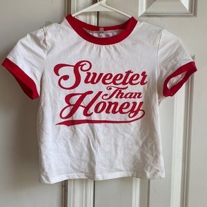 Red and white graphic crop top